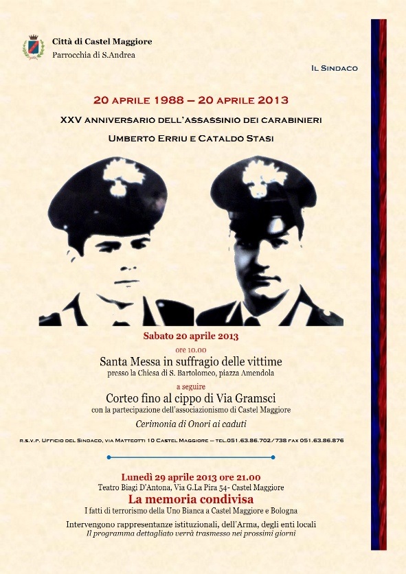 XXV anniversario dellassassinio dei carabinieri Umberto Erriu e Cataldo Stasi