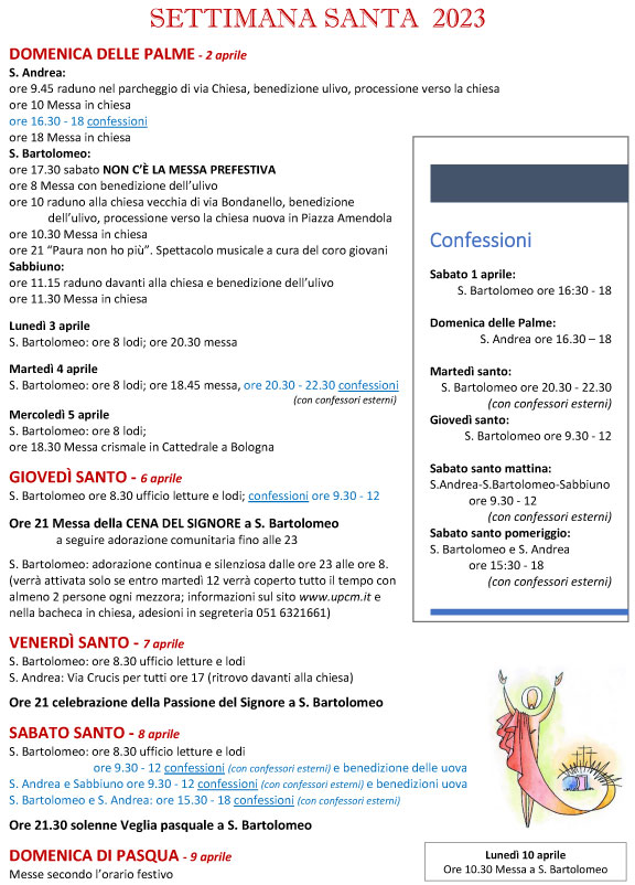 Calendario celebrazioni Settimana Santa 2023 nell'Unit Pastorale di Castel Maggiore