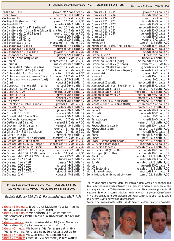 Calendario benedizioni 2011 unit pastorale di Castel Maggiore
