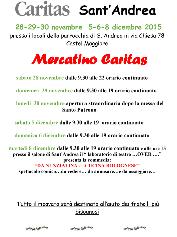 Orari Mercatino CARITAS Sant'Andrea apostolo anno 2015