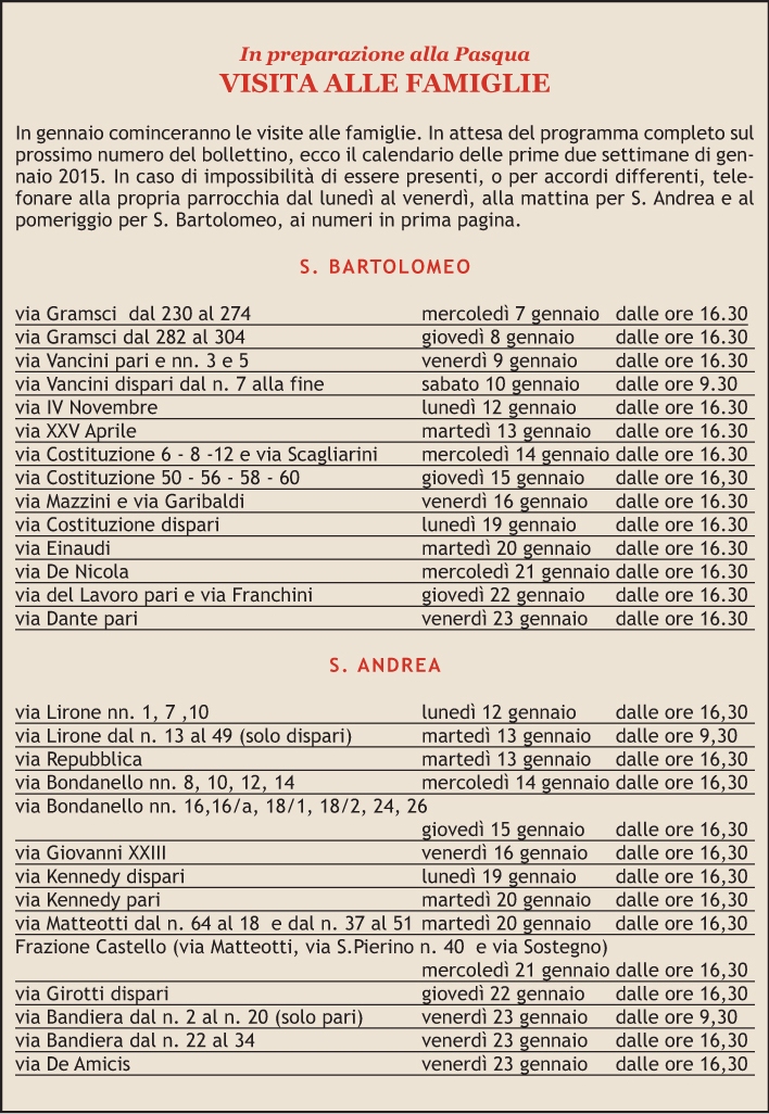 Visita alle Famiglie in preparazione alla Pasqua