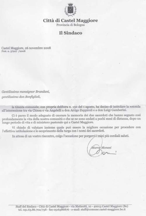 Lettera del Sindaco di Castel Maggiore