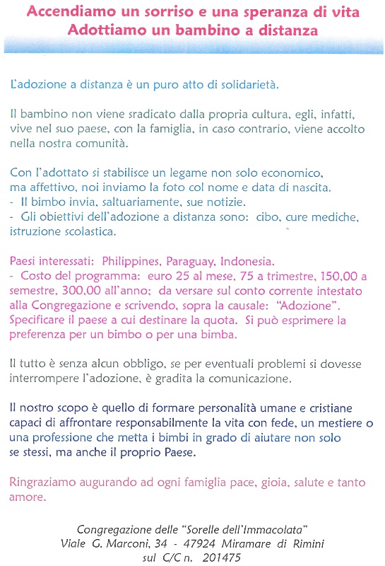 Adozioni a distanza - Sorelle dell'Immacolata